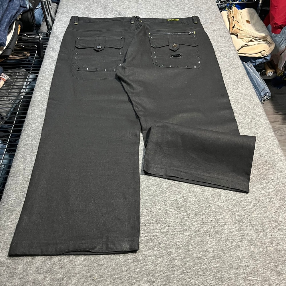 COOGI Australia Mens Black Coated Denim Studded Baggy Jeans 42x28 Streetwear
